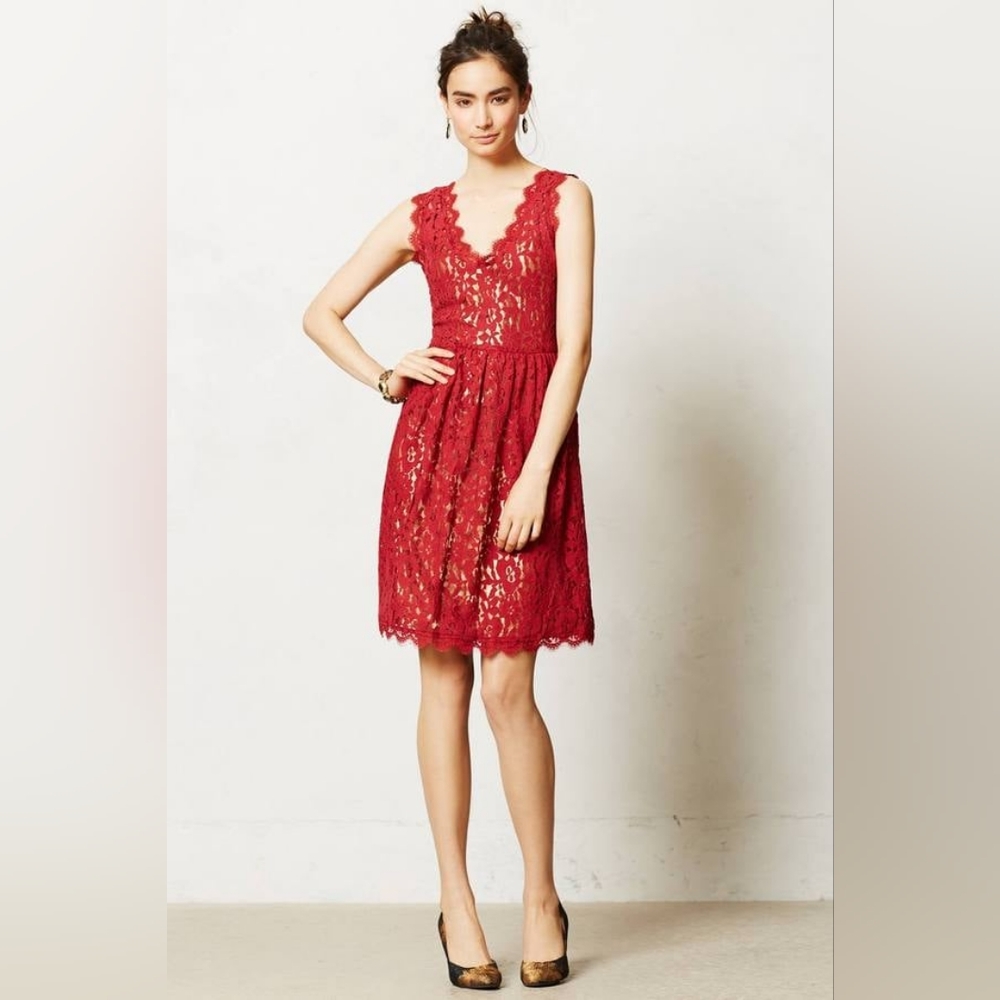 Red laced Anthropologie Greylin dress (Medium)